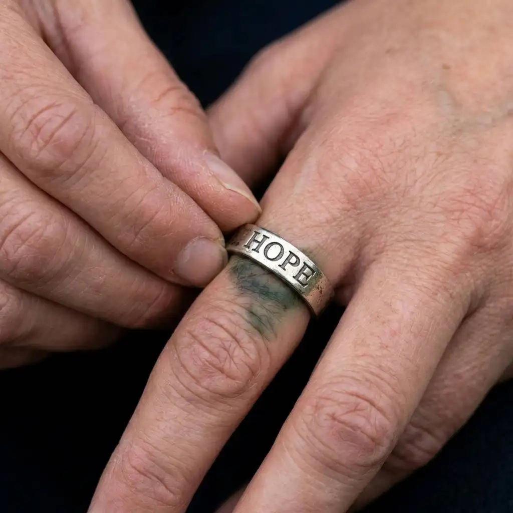 A woman removes a shiny 